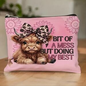 Highland Cow Print Cosmetic Bag